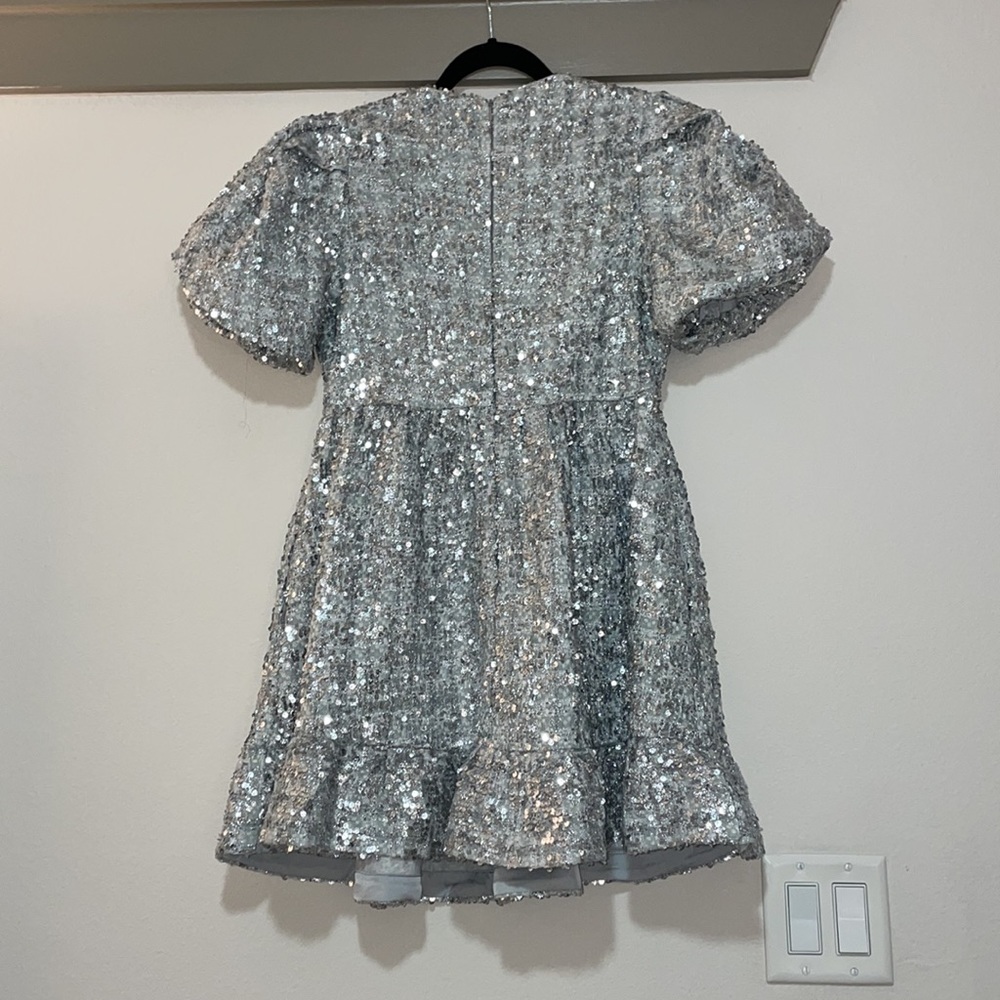 English Factory Silver Sequin Tweed Tiered Mini Dress SZ S NWT - Picture 5 of 7